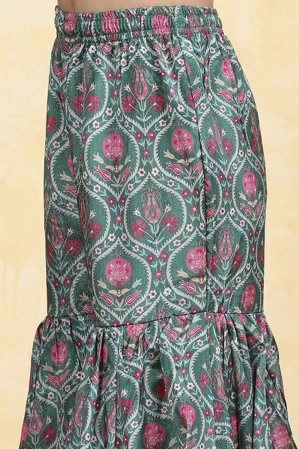 Green Polyester Printed Flared Sharara Suit Set image number 2