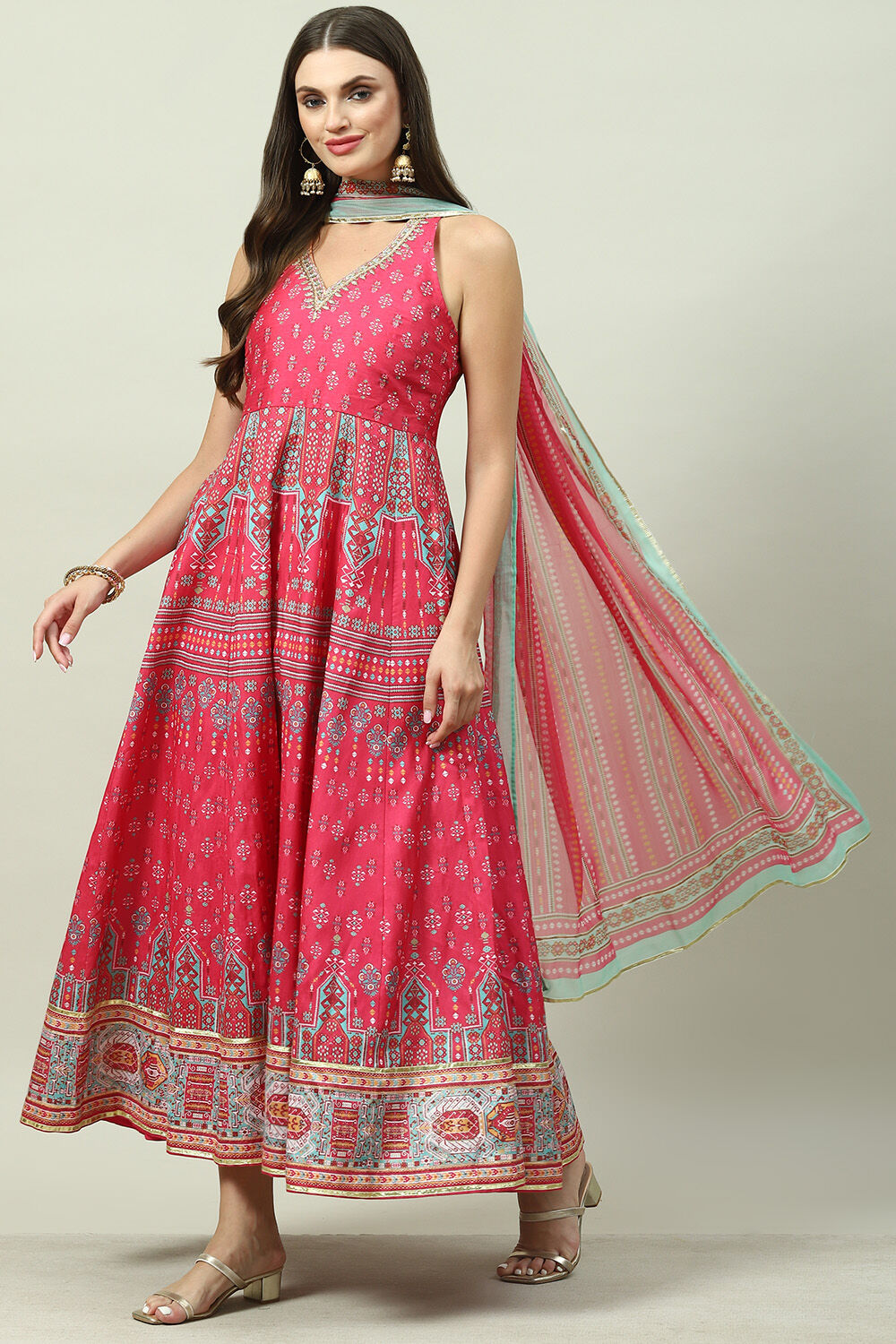 Green Art Silk Flared Kurta Legging Suit Set image number 5