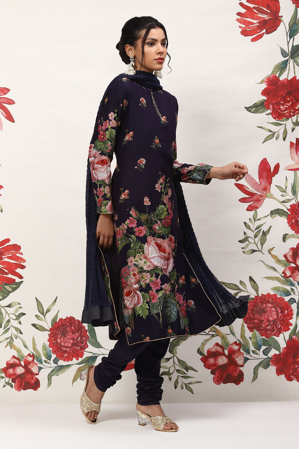 Indigo Cotton Blend Straight Kurta Suit Set image number 6