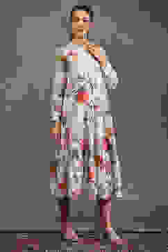 Rohit Bal Ivory Silk Chanderi Floral Front-Open Dress image number 4