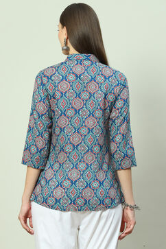 Blue Cotton Straight Printed Shirt image number 4