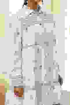 Off-White and Blue Cotton Floral Tiered Dress image number 1