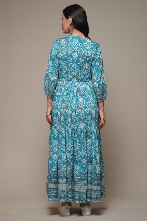 Turquoise Rayon Tiered Dress image number 2