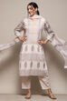 Beige Cotton Machine Embroidered Unstitched Suit Set image number 8