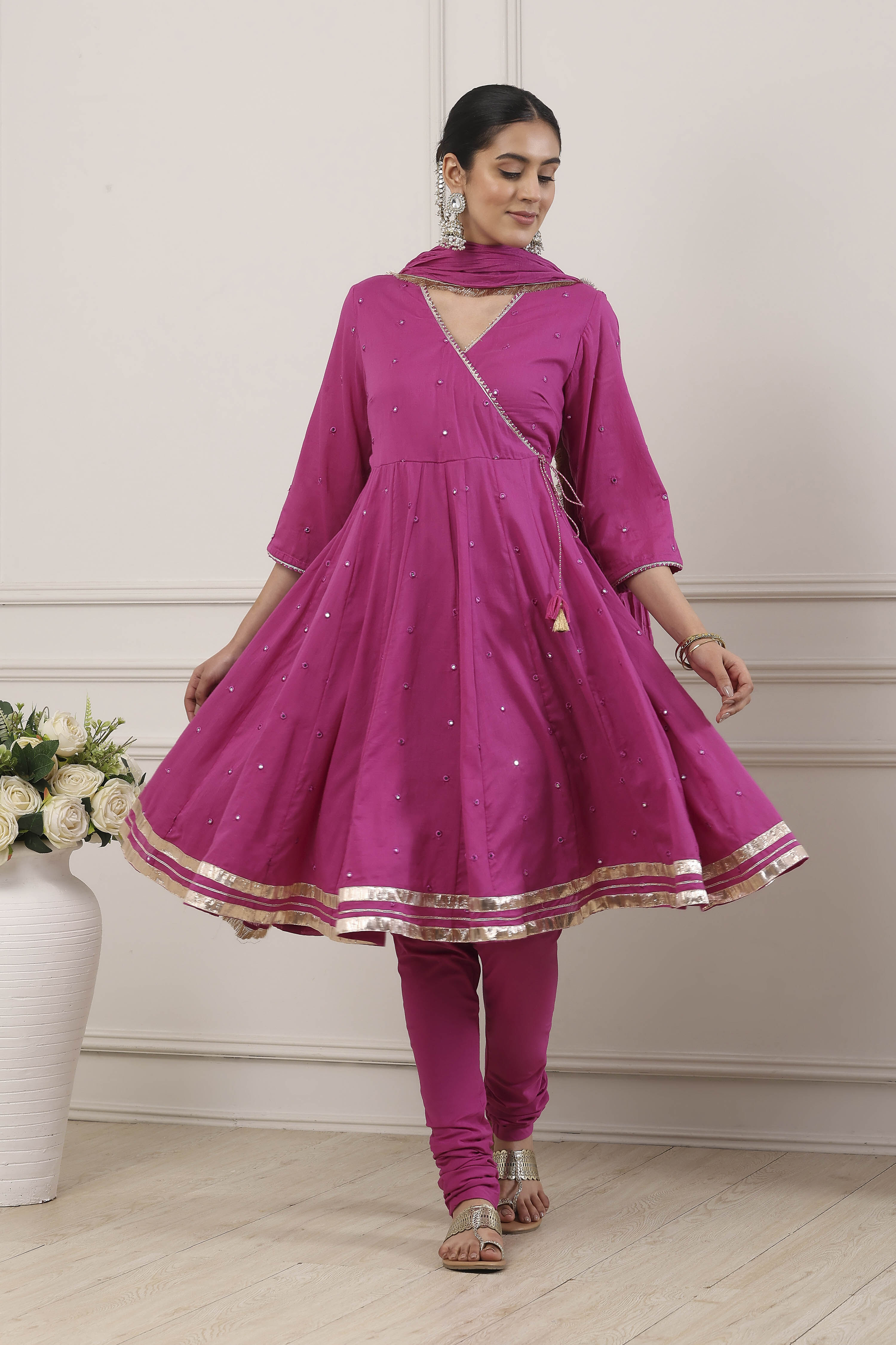 Maroon Cotton Kalidar Suit Set image number 6