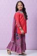Red & Purple Art Silk Straight Kurta Garara Suit Set image number 2