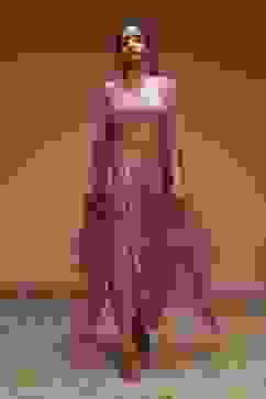 Rose Pink Viscose Organza Fusion Skirt Set image number 0