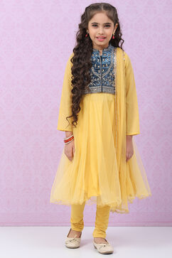 Mustard Yellow Art Silk Anarkali with Jacket Kurta Churidar Suit Set image number 0