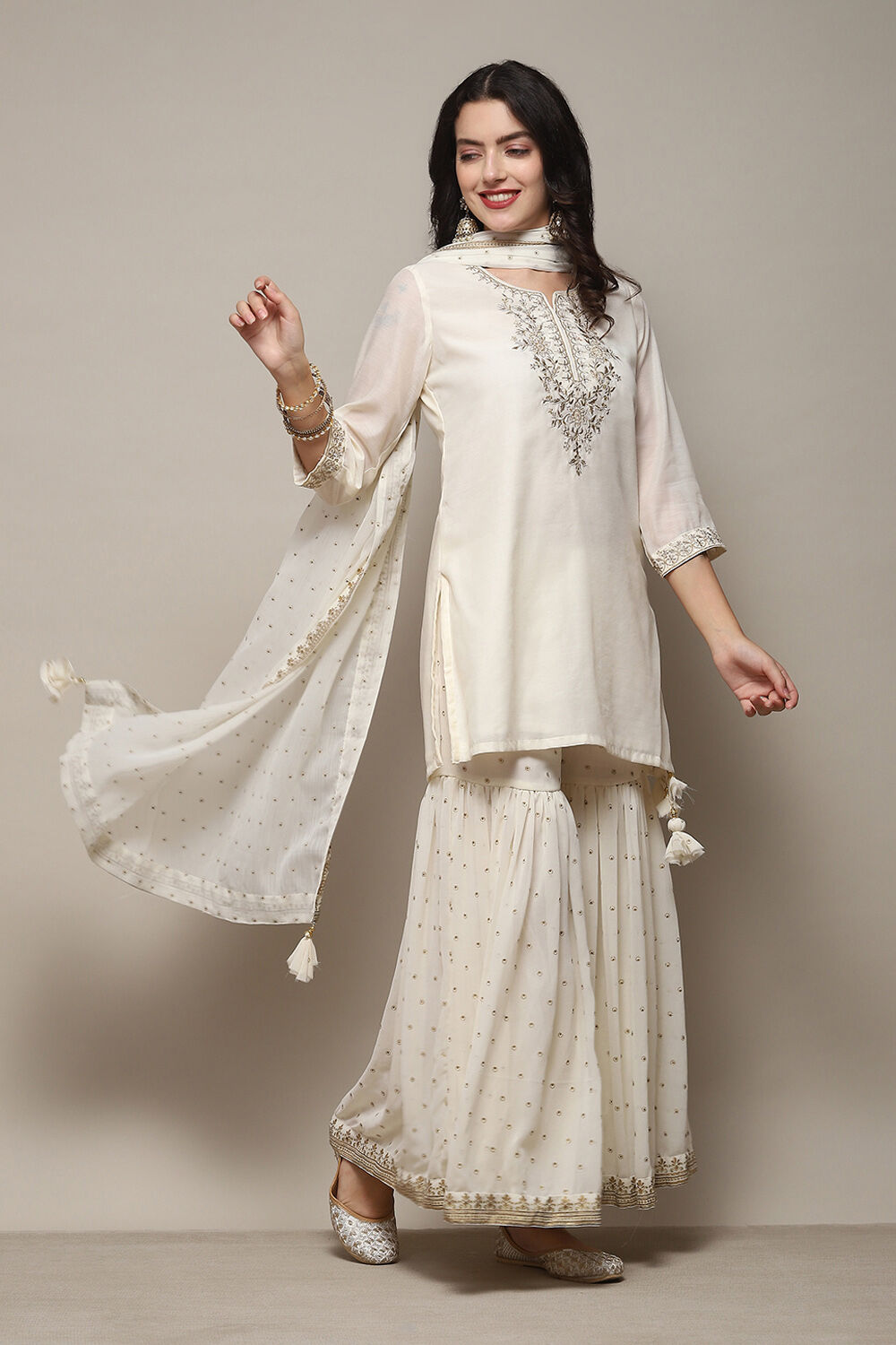 Black Poly Cotton Straight Kurta Garara Suit Set image number 6