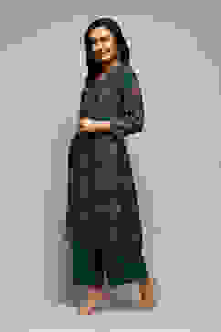 Green Polyester A-Line Printed Kurta Palazzo Suit Set image number 3