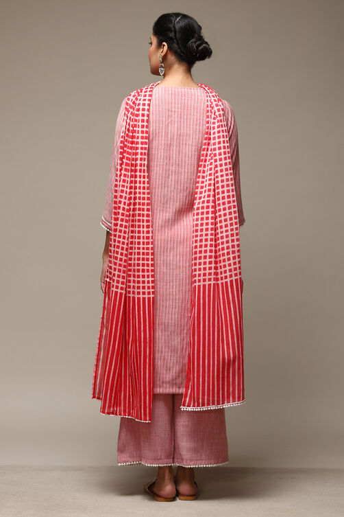 Magenta Cotton Blend Straight Kurta Palazzo Suit Set image number 4