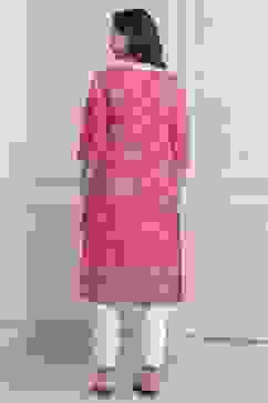 Deep Fuchsia Rayon Straight Printed Kurta image number 3