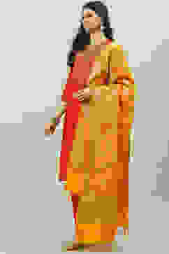 Terracotta Poly Cotton Straight Kurta Slim Pant Suit Set image number 5