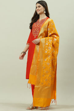 Terracotta Poly Cotton Straight Kurta Slim Pant Suit Set image number 5