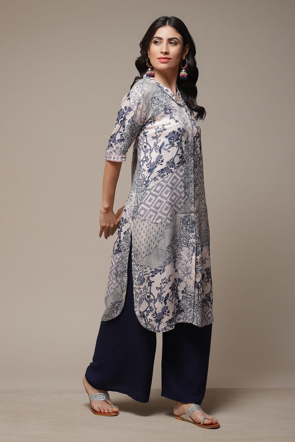 Indigo LIVA Straight Printed Kurta image number 4