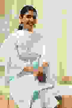 Aqua Cotton Printed Straight Suit Set image number 7