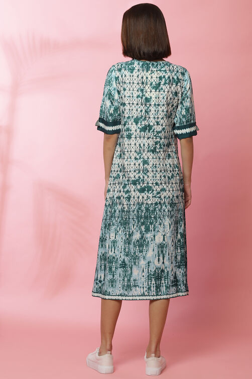 Green A-Line Rayon Printed Dress image number 5