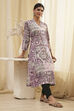 Plum and Off-White Printed Straight Kurta image number 0