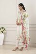 White Cotton Floral Printed Straight Suit Set image number 3