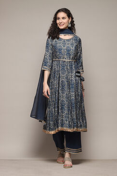 Blue Poly Viscose Anarkali Kurta Palazzo Suit Set image number 0