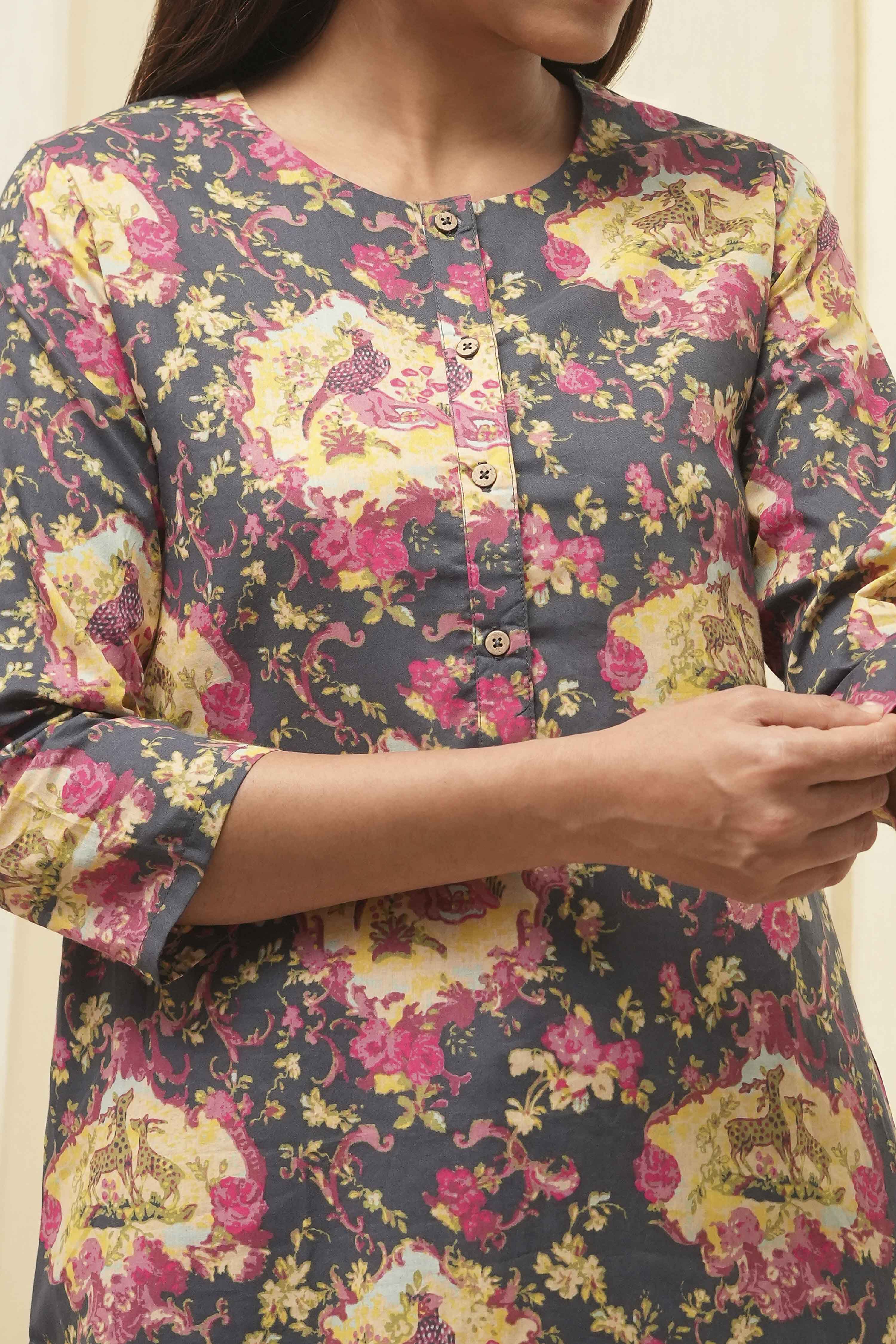 Mustard Cotton Straight Kurta Relaxed Pant Suit Set image number 1