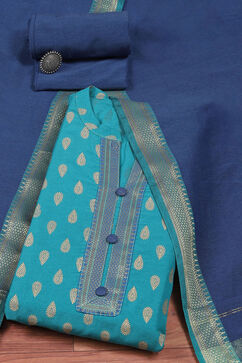 Blue Cotton Hand Embroidered Unstitched Suit Set image number 0