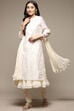 Off White Cotton Blend Layered Kurta Churidar Suit Set
