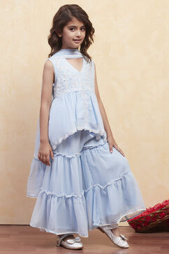 Ice Blue Polyester Peplum Suit Set image number 0
