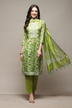 Green Silk Blend Printed Unstitched Suit Set image number 8