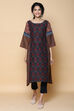 Charcoal Black Art Silk Printed Kurta image number 0