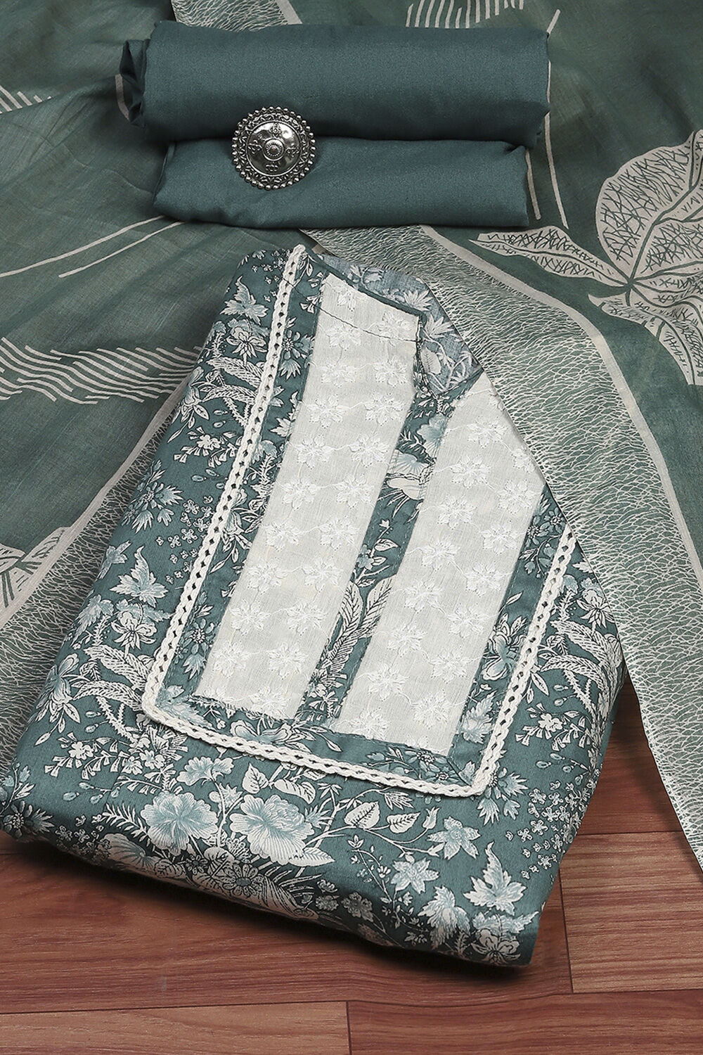 Purple Cotton Floral Printed Unstitched Suit Set image number 0