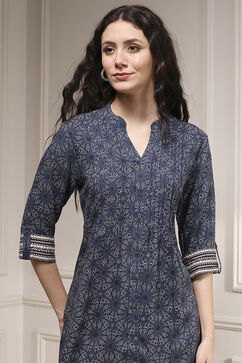 Blue Printed Relaxed Fit Short Kurta image number 1