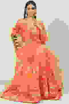 Orange Art Silk Cape Lehenga Set image number 7