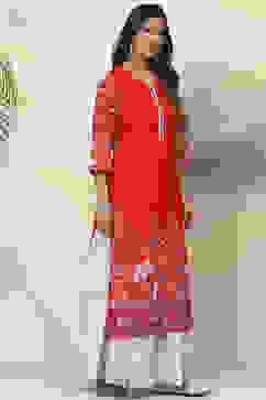 Red Straight Viscose Kurta image number 3