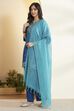 Blue Viscose Rayon Embroidered Straight Kurta Set image number 4