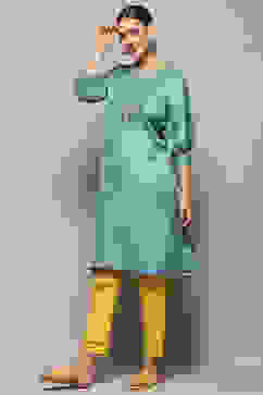 Smoky Blue Straight Regular Fit Festive Kurta image number 2