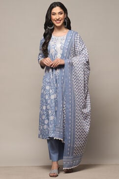Powder Blue Cotton Anarkali Suit Set image number 7