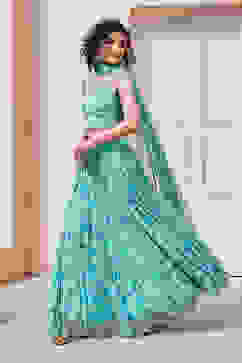 Sea Green Polyester Straight Lehenga Set image number 5