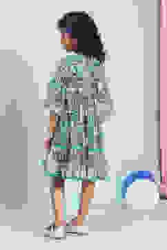 Green Printed Gathered Flared Dress image number 3