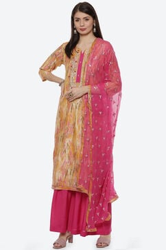 Yellow Chanderi Silk Unstitched Suit Set image number 0