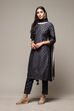 Dark Navy Art Silk Straight Kurta Slim Pants Suit Set image number 5