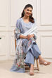 Powder Blue Cotton Straight Kurta Palazzo Suit Set