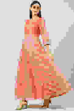 Pink Art Silk Flared Fusion Dress image number 5