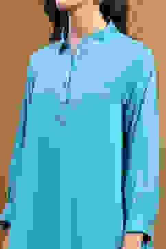 Turquoise Solid Asymmetric Short Kurta image number 1