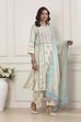 Cream-Colored Cotton Printed Straight Suit Set image number 5