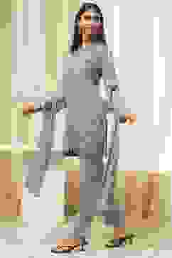 Grey Art Silk Straight Suit Set image number 3