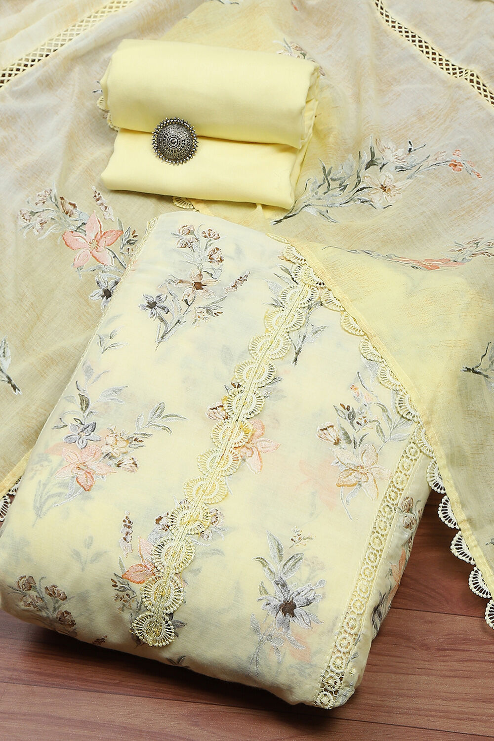 Pink Cotton Floral Printed Unstitched Suit Set image number 0