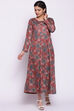 Rust Woolen Floral Printed Dress image number 0