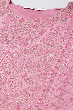 Pink Cotton Blend Straight Yarndyed Kurta Suit Set image number 1
