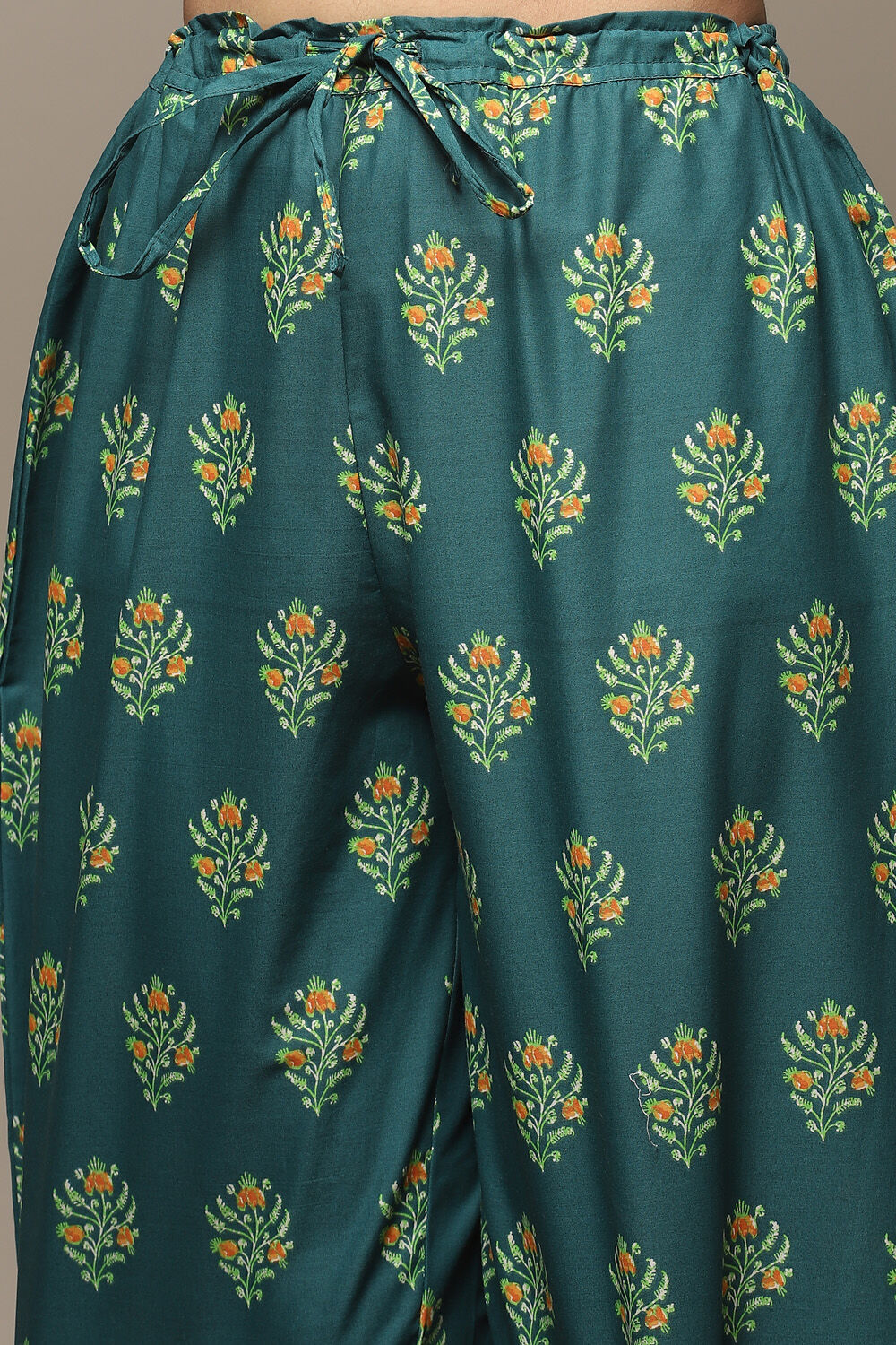 Teal Cotton A-Line Kurta Palazzo Suit Set image number 2